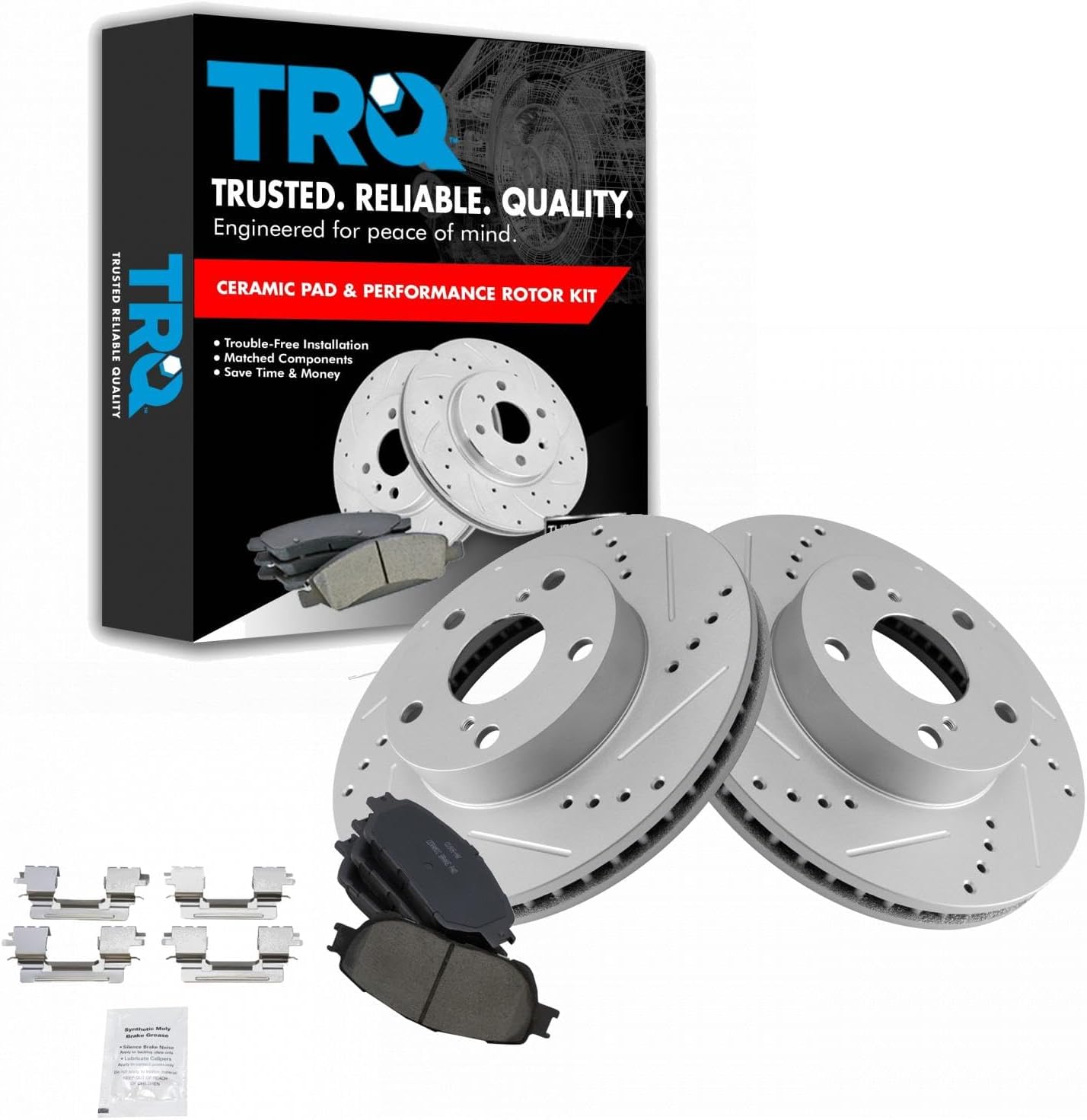 TRQ Front Performance Brake Pad & Rotor Kit Brake Pads Brake Rotors Set Ceramic Compatible with 2005-2015 Toyota Tacoma