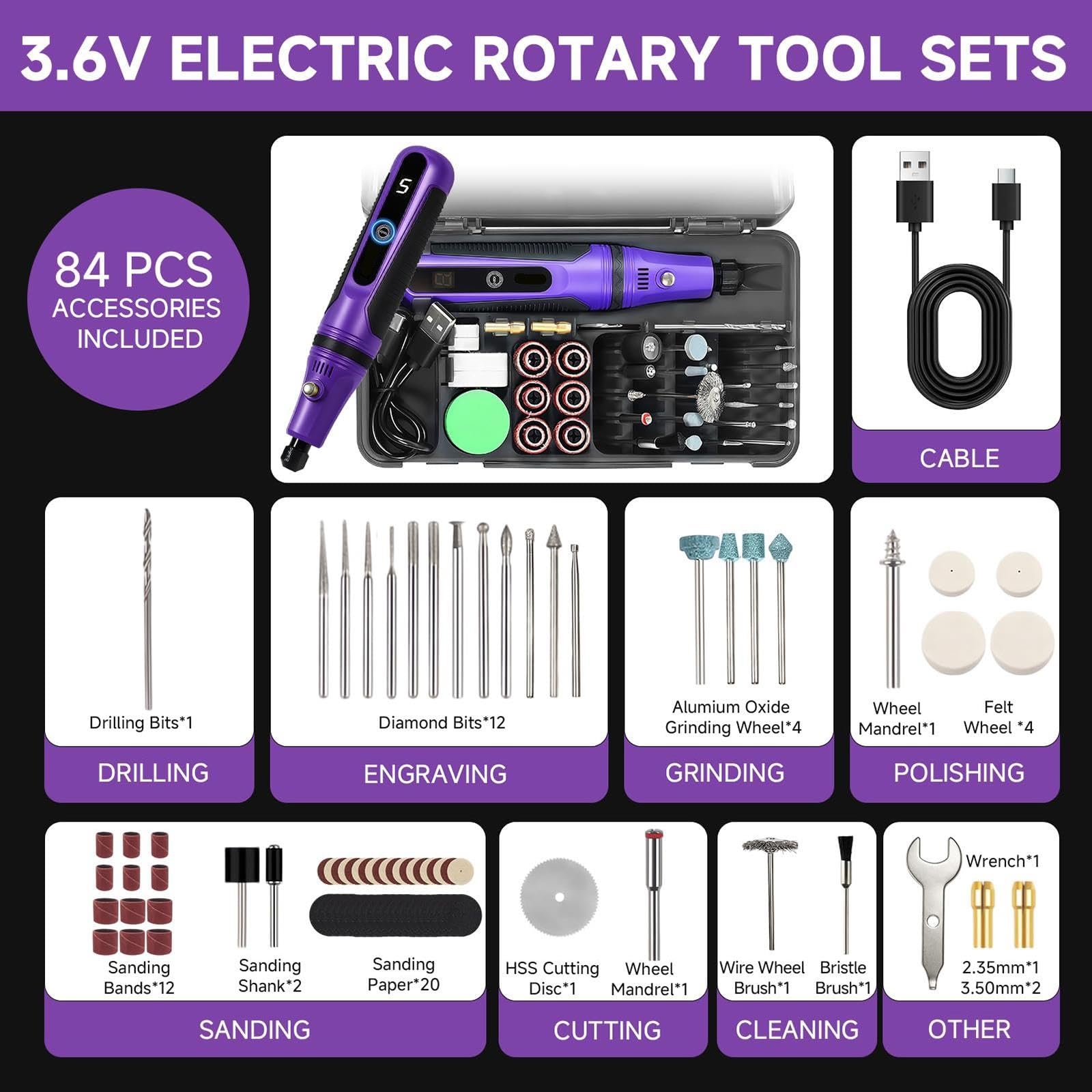 Kit Herramienta Rotativa InaláMbrica, Kit Miniamoladora EléCtrica Multiusos