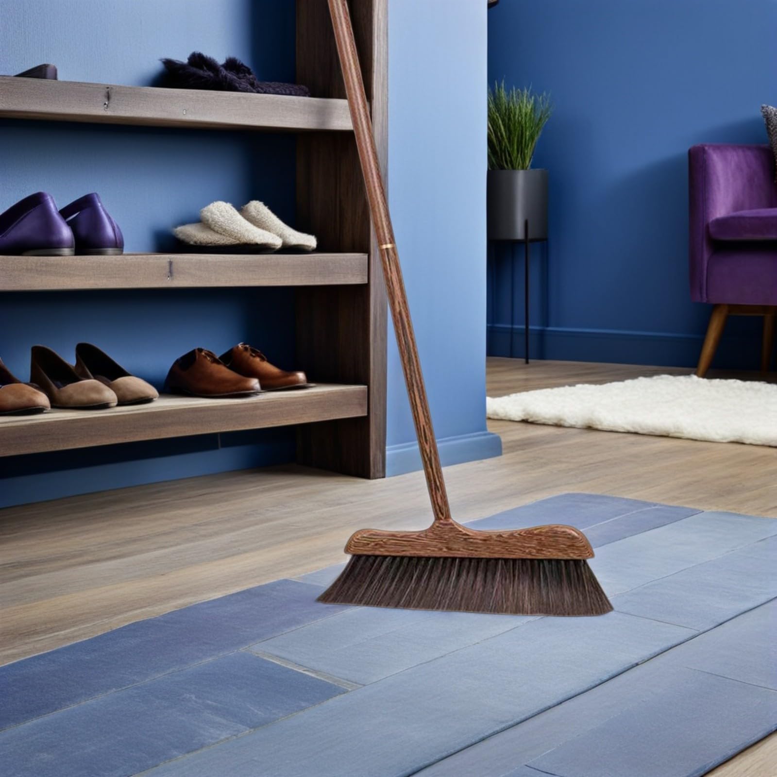 Escoba de Madera de Cerdas Suaves Mango Largo para Limpieza de Suelos Exteriores, Escobón Multiusos Adecuado para Patios y Terrazas