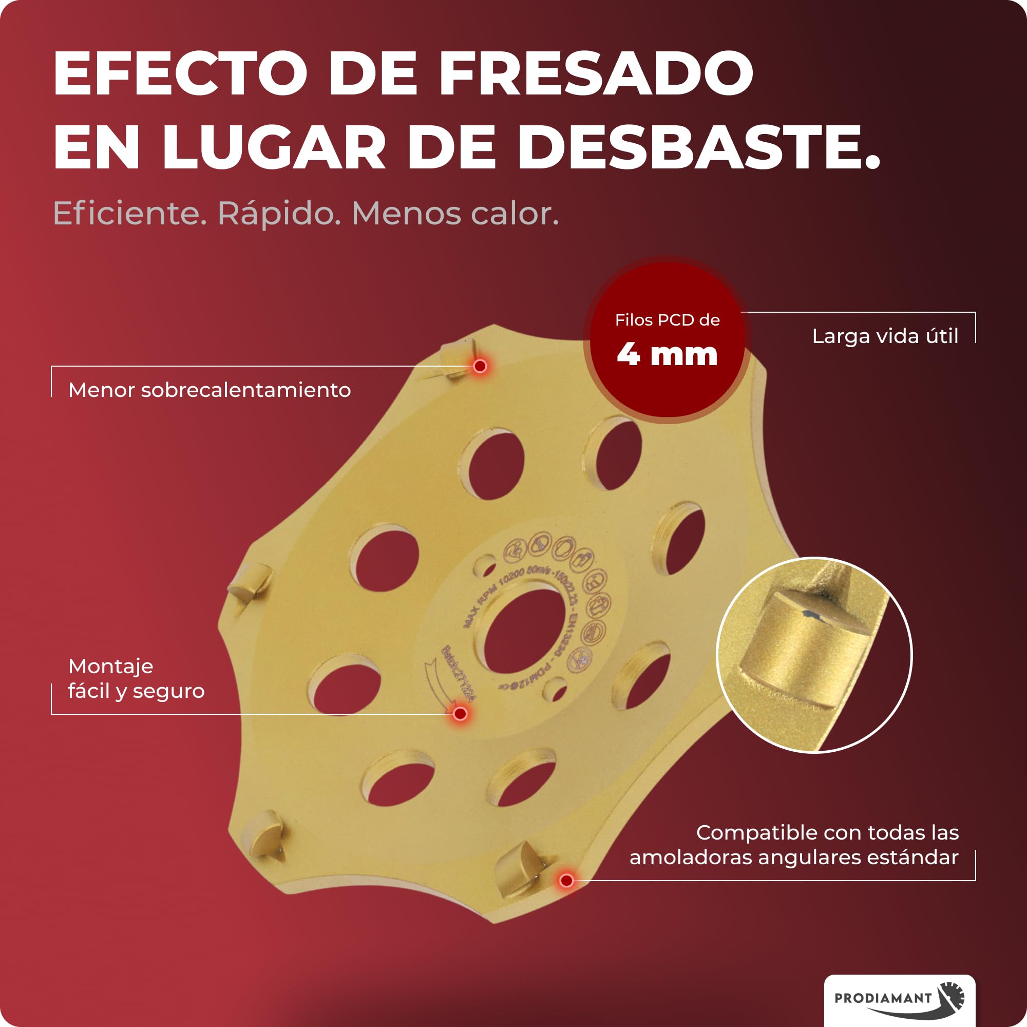 PRODIAMANT PKD - Muela de diamante de 150 mm para amoladora angular de hormigón, 6 segmentos para hormigón, pavimento y revestimientos adhesivos