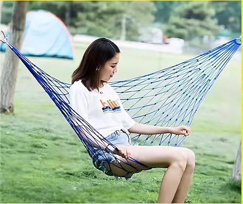 Miniatura 6 de Hamaca de cuerda de algodón para interiores y exteriores, hamaca de hilo de algodón grueso, bolsillo de red de malla, hamaca individual para adultos