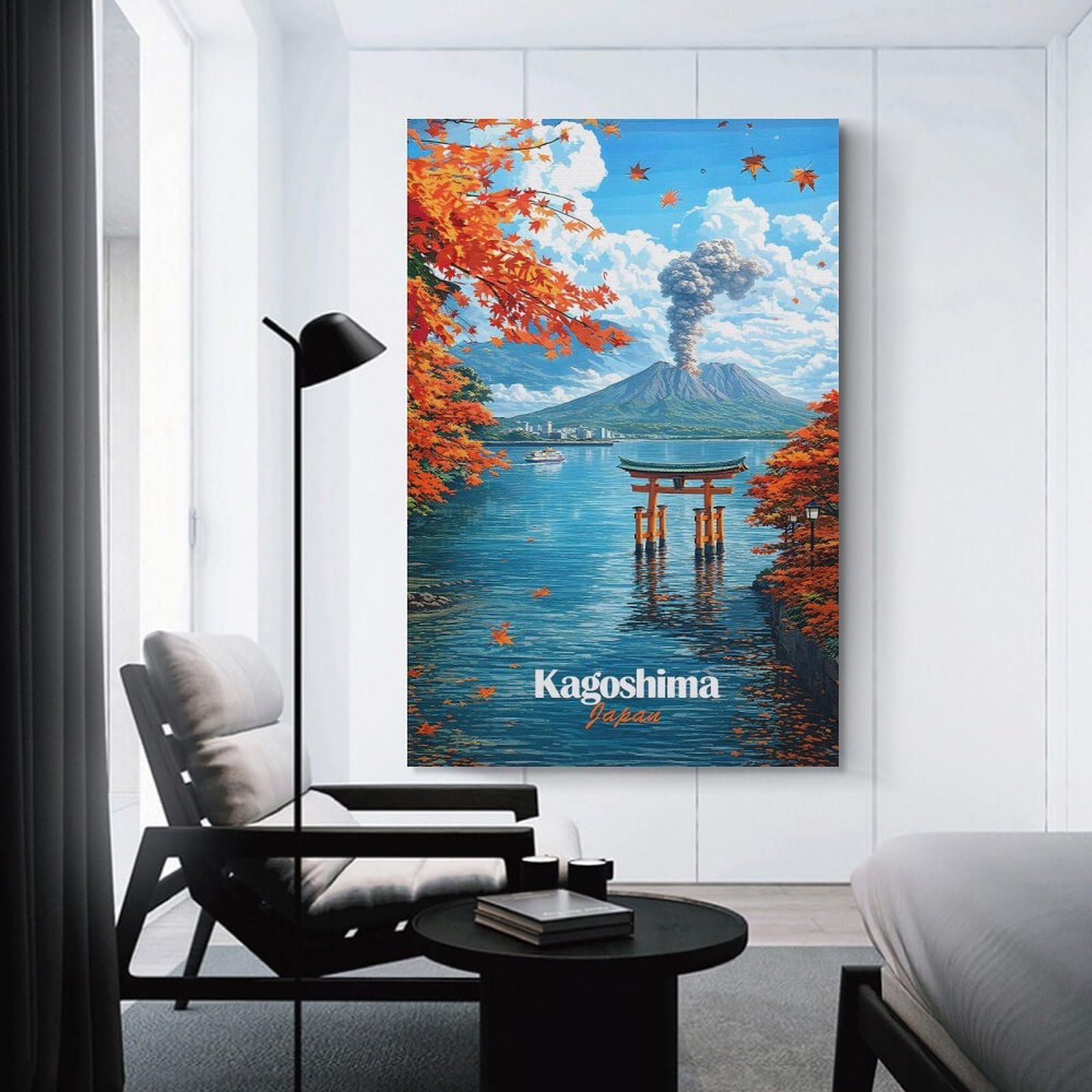 Junmoney Unframe-Style-24-1 Canvas Wall Art Kagoshima Japan Volcano Torii Gate, 12X18inch(30X45cm), For Lounge Decor, Bedroom Walls Or Flats, Eye Catching Artwork For Blank Walls