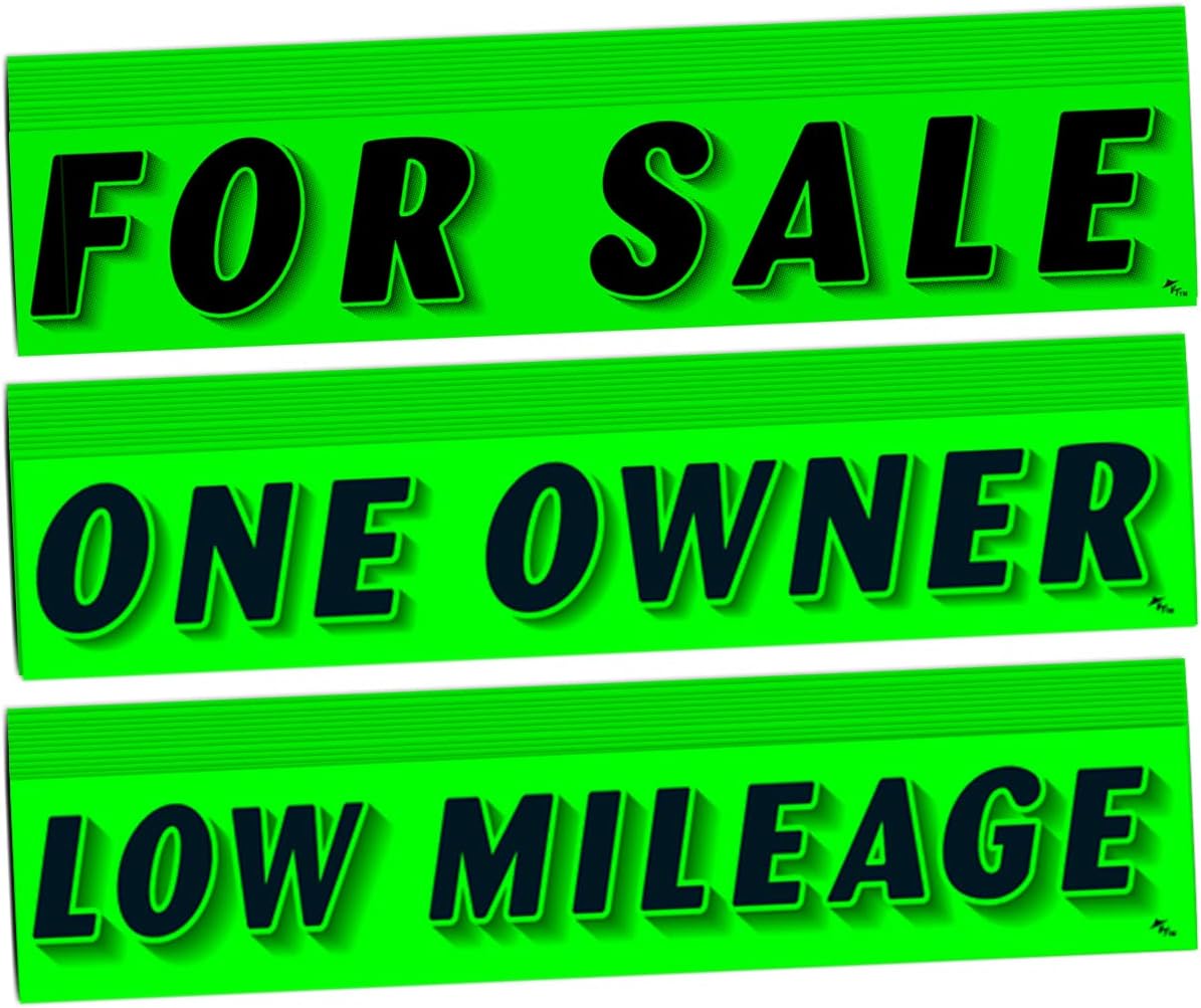 Versa Tags Windshield Slogan Stickers 12 Pack of for Sale Stickers 12 Pack of ONE Owner Slogans 12 Pack of Low Mileage Window Stickers (36) Dealership Stickers Black On Green