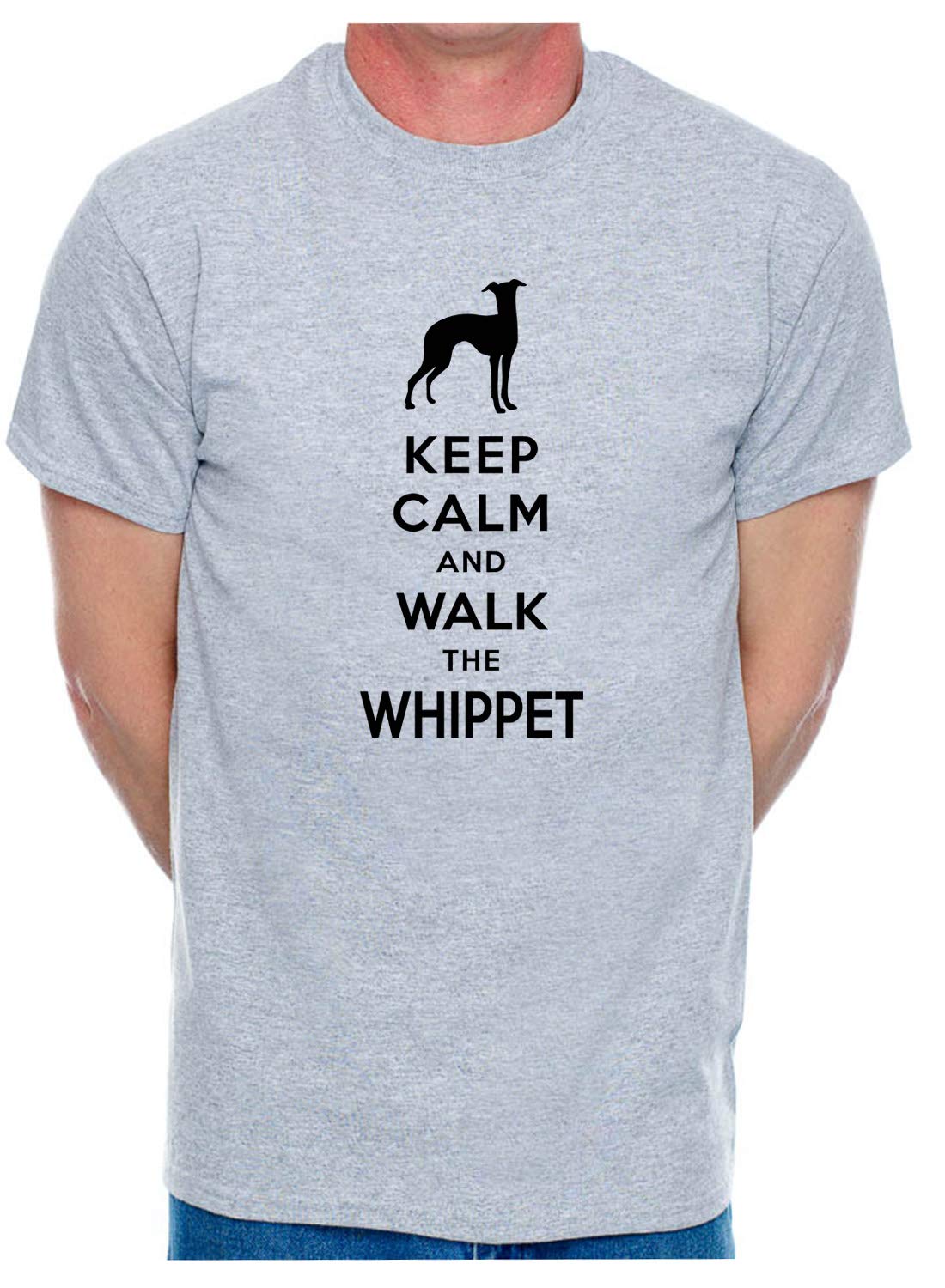Print4U Keep Calm & Walk The Whippet Dog Lovers Slogan T-Shirt Men's Man's Tee Large Grey Black Text