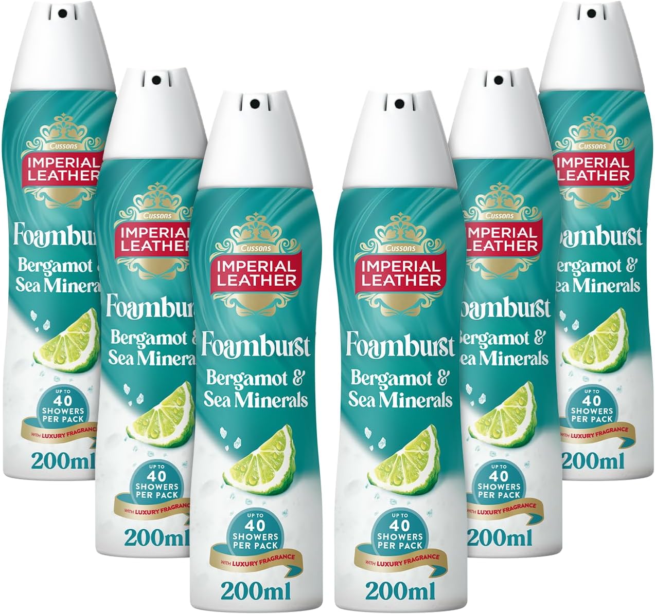 Imperial Leather Bergamot & Sea Minerals Foamburst Gel to Foam Body Wash Shower Gel, Rich Foaming Body Wash with Luxury Fragrance, Vegan & Cruelty Free (6 x 200ml)