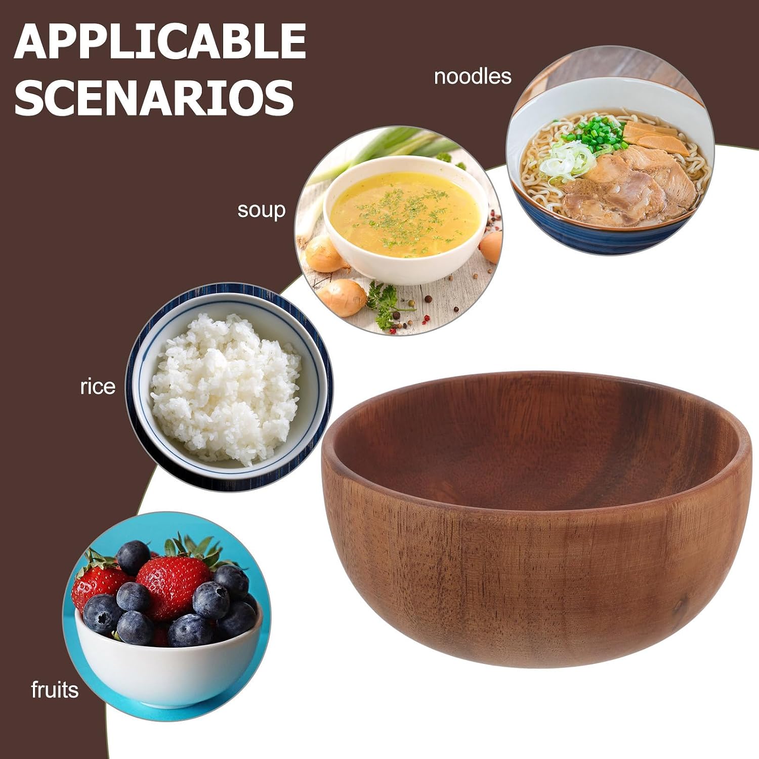 BESTOYARD Teak Wood Salad Bowl, Flat Bottom, Smooth Edges for Rice