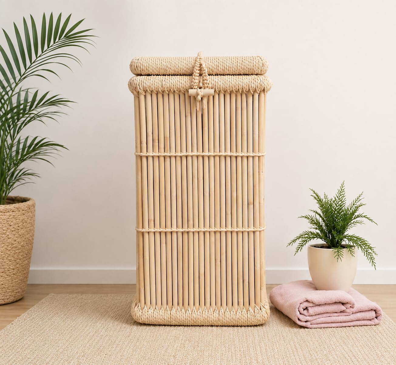 Yuvivaa® Laundry Box For Clothes With Lid | Laundry Basket For Dirty Clothes | Kids Toys Storage Organizer | Picnic Hamper With Sitting (Handmade Bamboo Cane Eco-Friendly - Pack of 1)-picture-29