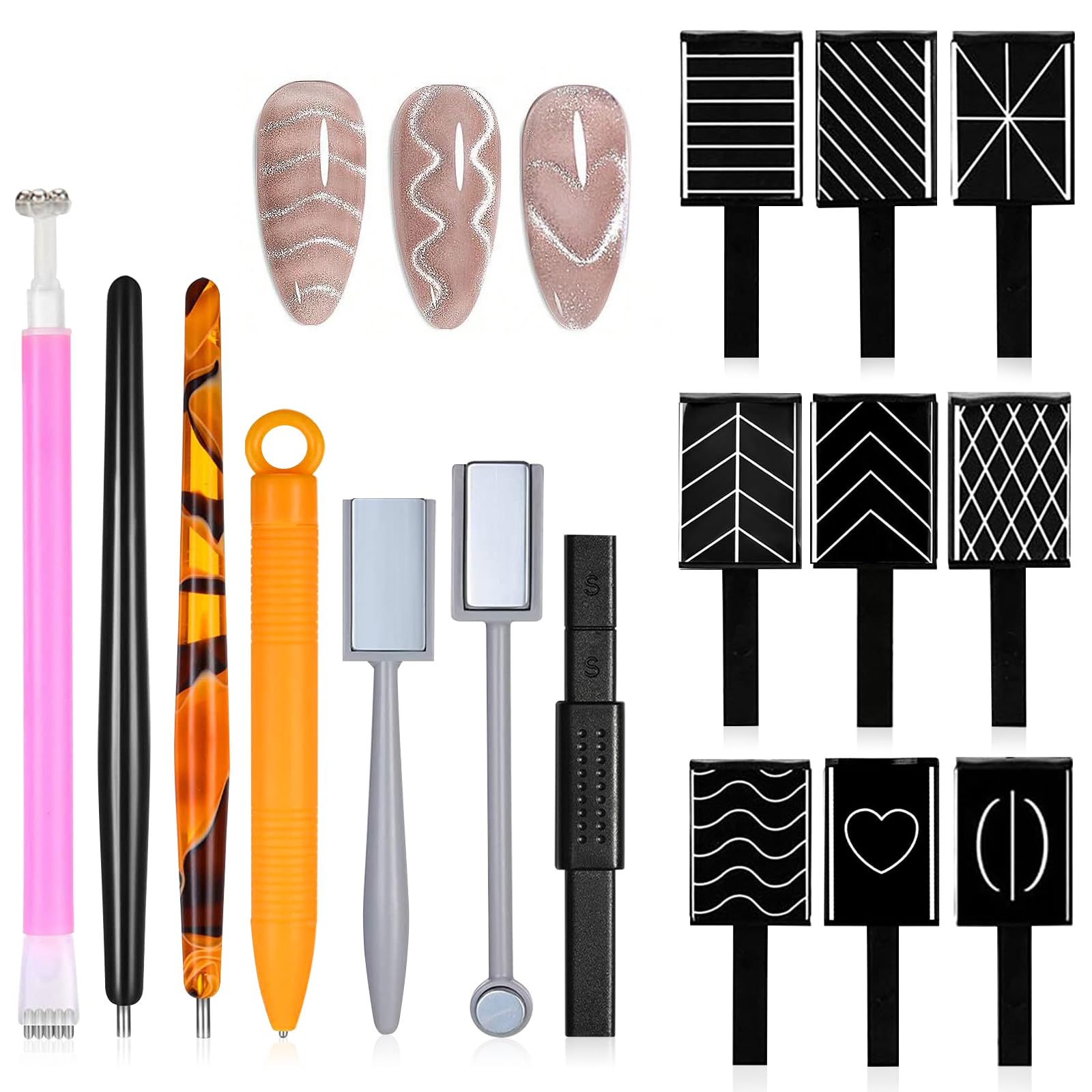 TAIHOBO Nail Magnet Set, 16PCS 3D Cat Eye Magnet for Nails Portable Magnetic Nail Art Tools, DIY Magnet Stick Set