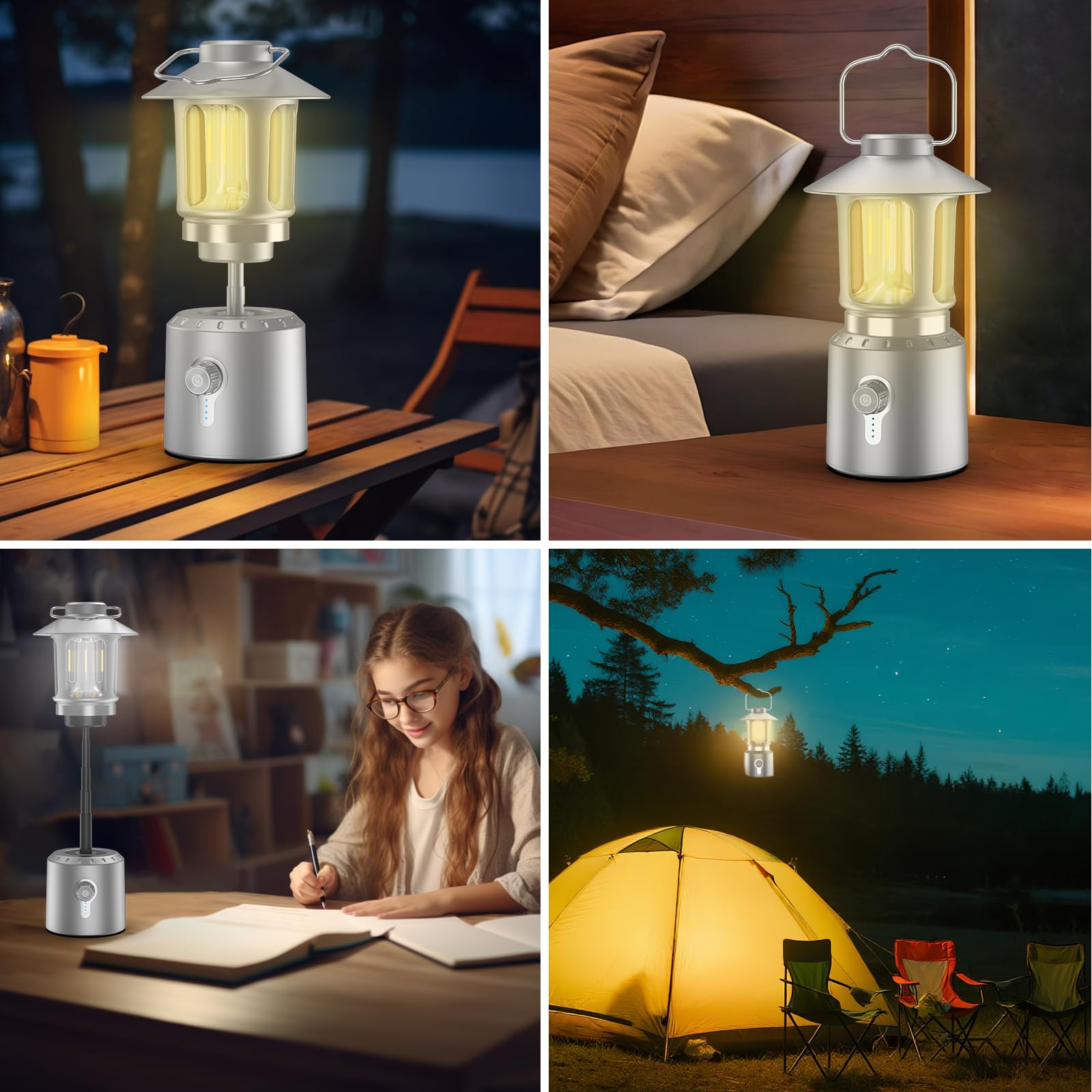 Linterna LED clásica retro para camping, linterna vintage recargable de atenuación continua, 3 modos de luz (2000 K-6500 K), banco de energía de 8000 mAh, luz colgante brillante para