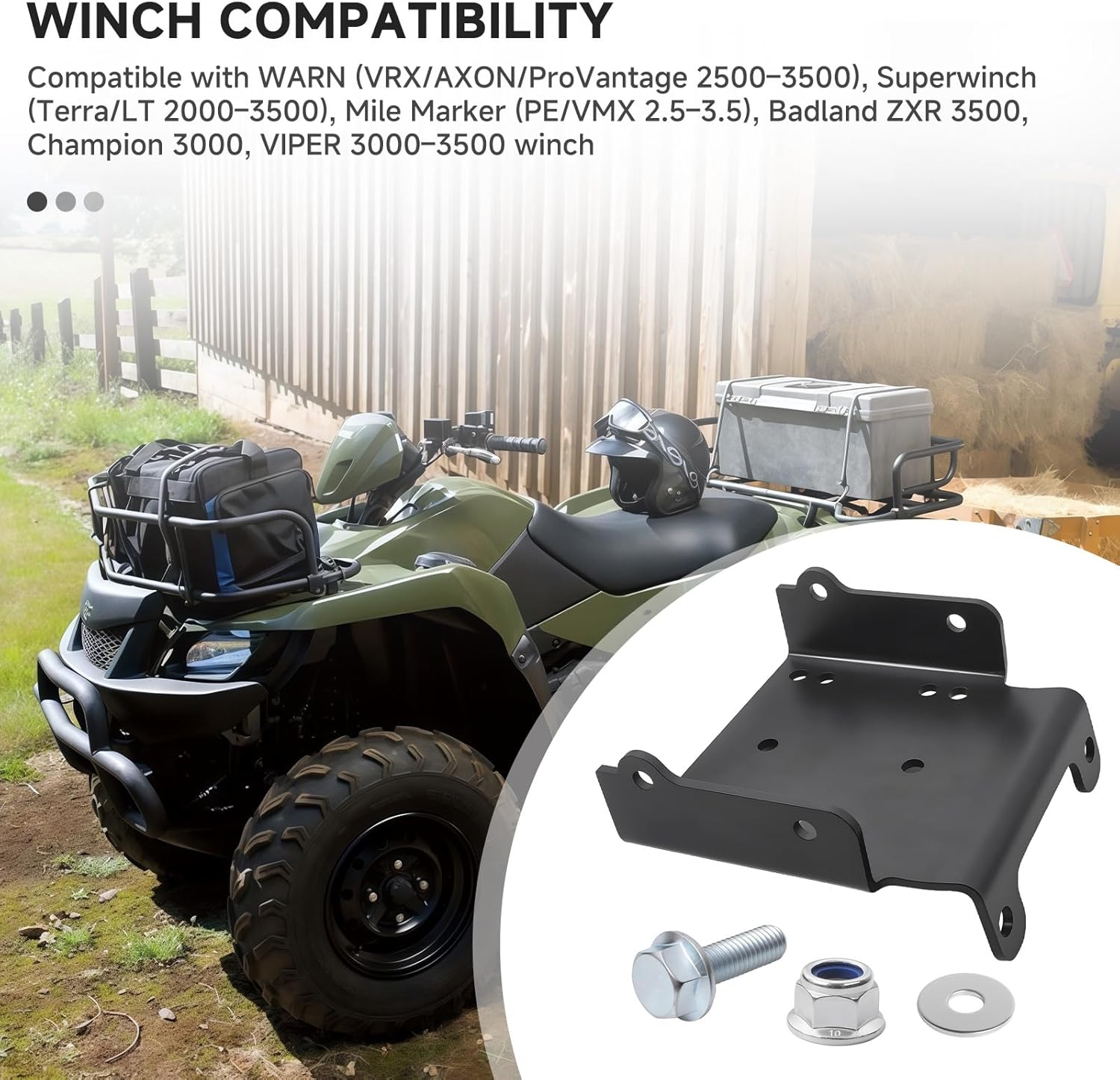 ATV Winch Mounting Bracket Kit Compatible with Suzuki King Quad 450/500 AXi/700/750 Winch Mount, Fits 2000–3600 lb Winches, 4.875" Fairlead, Standard 4-Hole 4 7/8"x 3"& 2-Hole Mounting Plate