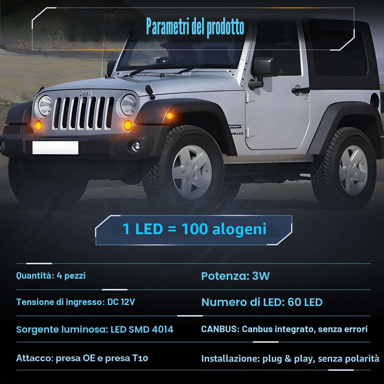 POPMOTORZ LED Luci laterali per J-eep Wrangler JK 2007-2015, LED Frecce Laterali Indicatori di Direzione con Canbus Senza Errori 4014 SMD, 4 Pezzi