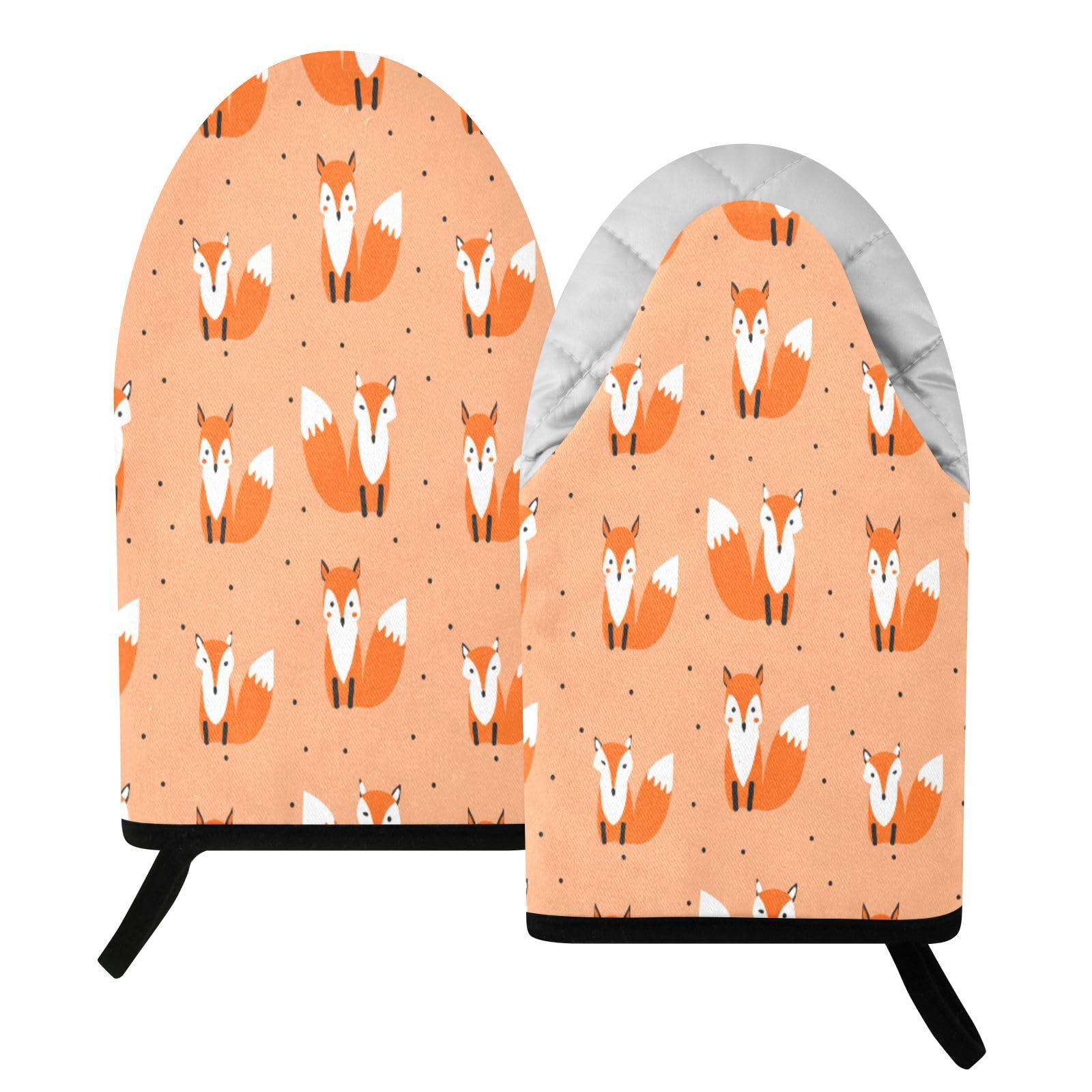 BURSTDDY Cartoon Fox (5) Oven Mitt,Heat Resistant Kitchen Mitts for Cooking