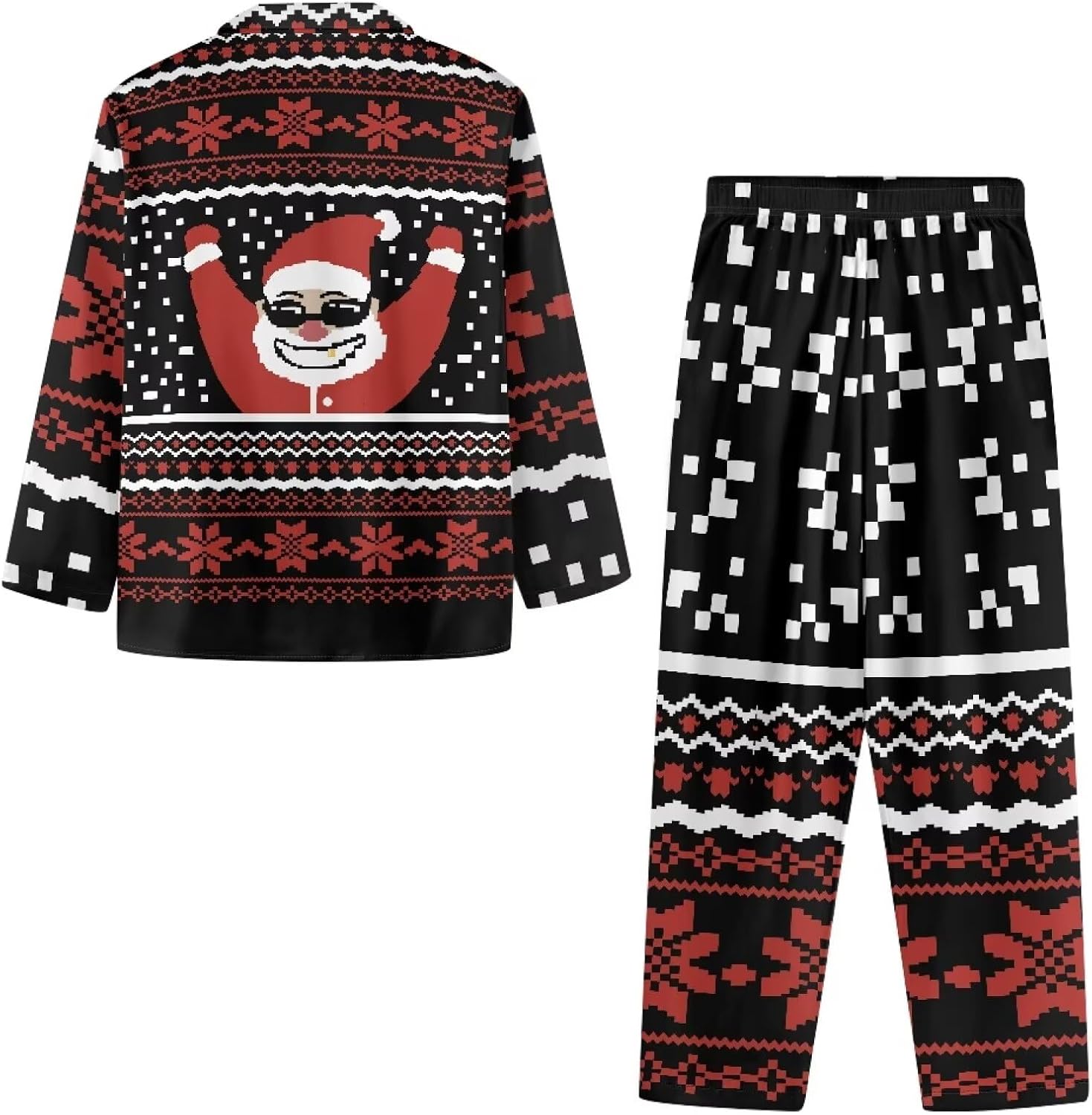 AmzPrint Mens Candy Cane Pajama Pants Funny Reindeer Snowflake Candy Cane Print Pink Christmas Pajama Set For Men
