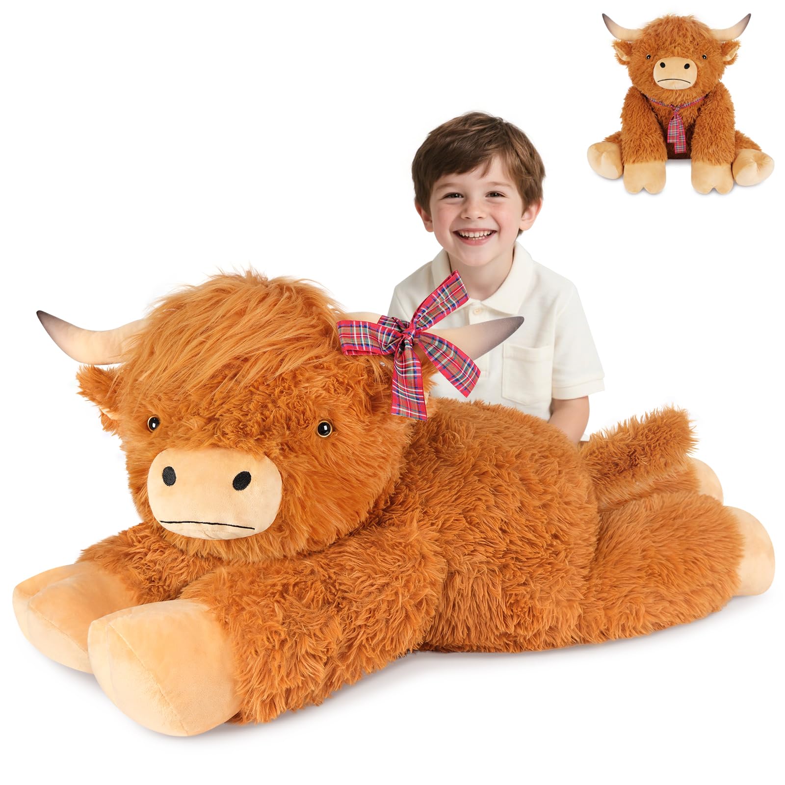 43 inch Giant Highland Cow Stuffed Animals Lifelike Big Cow Stuffed Animal for Stress Relief Companion Extra Soft