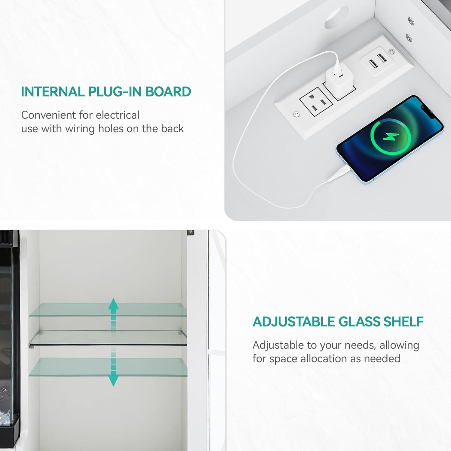 YITAHOME 3-Sided Farmhouse TV Stand, Electric Entertainment Center w/Adjustable Flame & LED Strip, TV Console Table w/Charging Station and 4 Storage Drawers, White