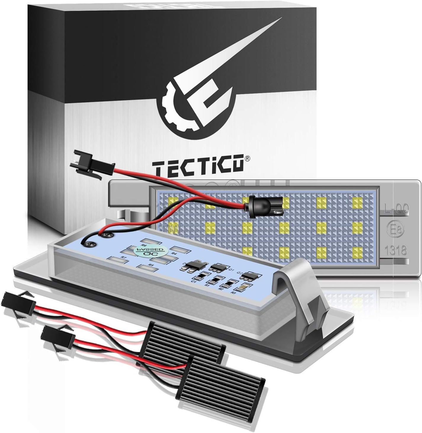 TECTICO LED Rear Number Plate Bulb SMD Bright White Canbus License Plate Lights Compatible with Opel Astra H J Corsa C D Insignia Meriva Zafira Vectra, 2 Lamps