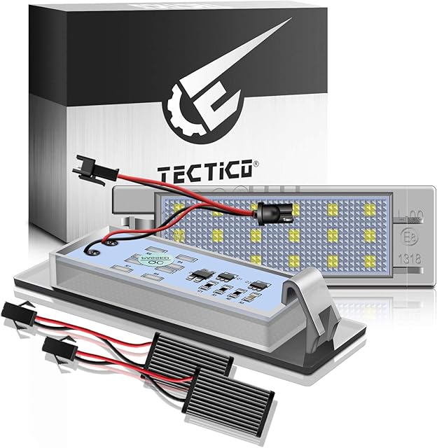 TECTICO LED Rear Number Plate Bulb SMD Bright White Canbus License Plate Lights Compatible with Opel Astra H J Corsa C D Insignia Meriva Zafira Vectra, 2 Lamps
