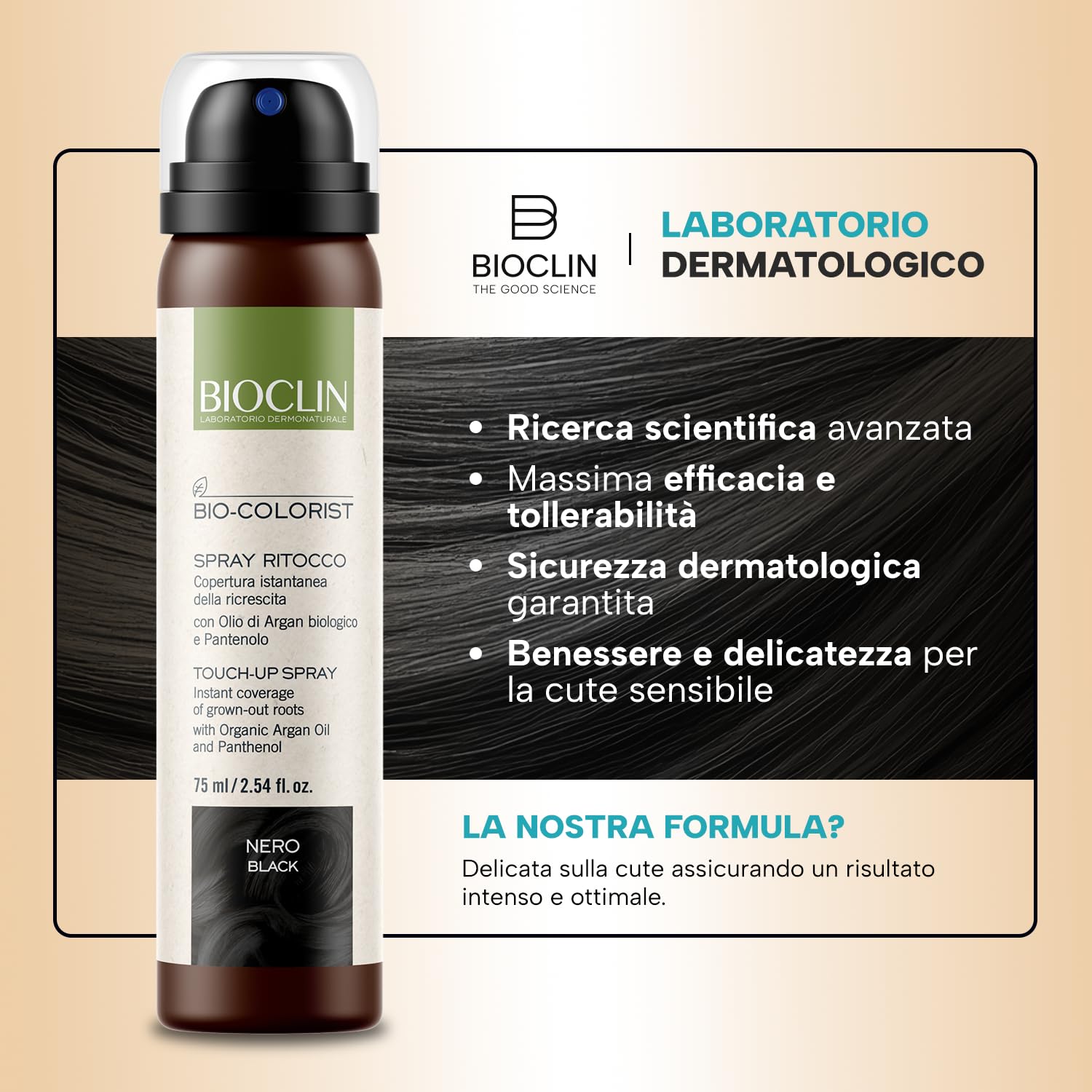 BIOCLIN Bio-Colorist Spray Ritocco Nero – 75 ml – Copertura Istantanea della Ricrescita Con Olio di Argan e Pantenolo – Risultato Naturale, Non Macchia e si Rimuove con lo shampoo. (Confezione da 2)