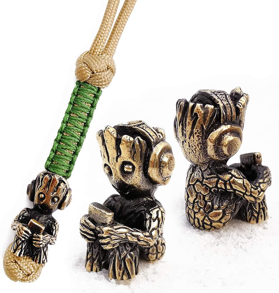 CooB EDC Paracord Knife Lanyard with Metal Hand-Casted Paracord Bead Pendant Groot Movie. Custom Keychain Lanyards for Knives