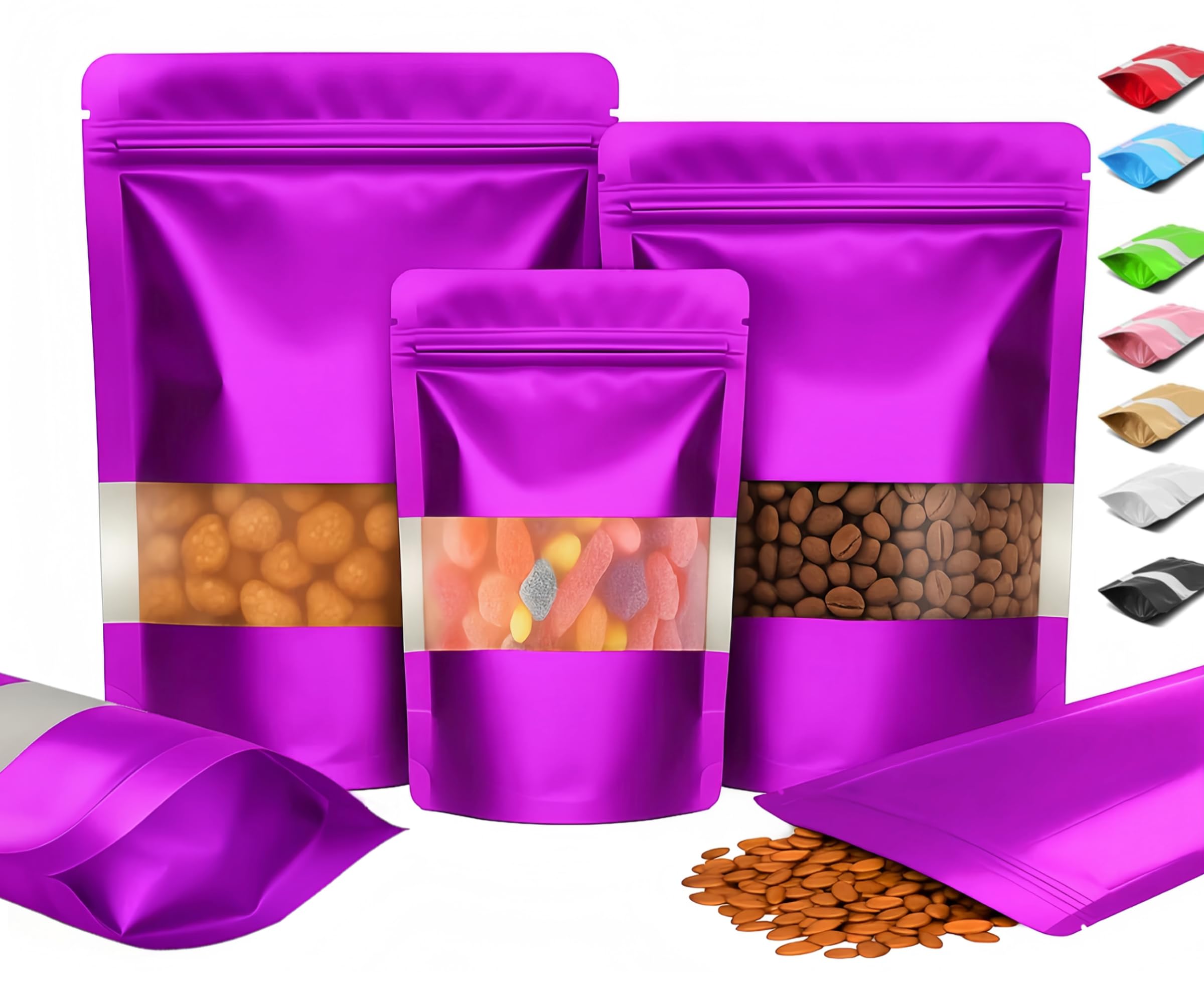Plaphy 100Pcs Resealable Stand-up Pouches with Window (Purple, 15 x 22 cm)
