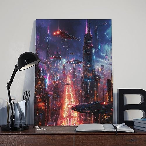 Miniatura 8 de ZMLIS Cyberpunk Retro Wall Print  1980s Sci-Fi Magazine Style  Neon Techno City Poster for Home Decor Canvas Poster Wall Art Bedroom Decor Office