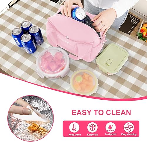 Miniatura 7 de MOSISO Lonchera para mujeres y hombres, bolsa acolchada con aislamiento, de gran capacidad, reutilizable, a prueba de fugas, con bolsillo frontal