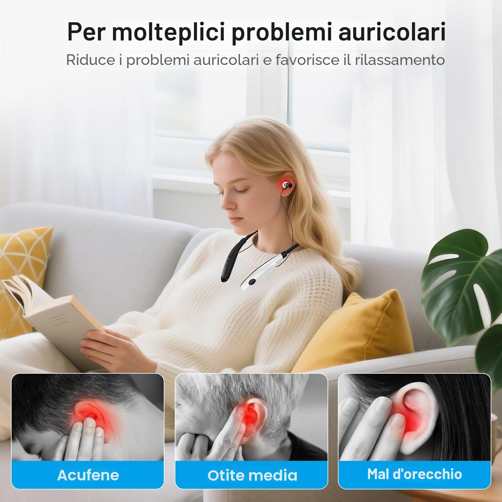Tappi orecchie a infrarossi per acufene 2 in 1,650 nm luce rossa acufene auricolari per ridurre acufeni,set di Tappi a infrarossi per orecchie e naso(non calore)