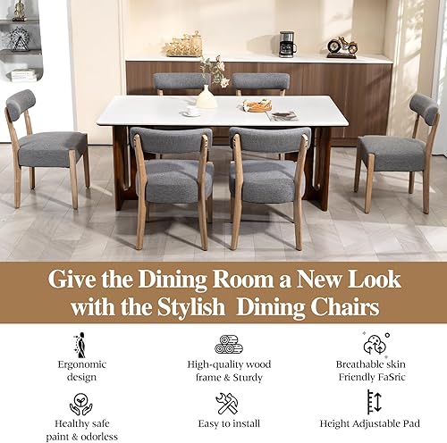 Miniatura 2 de Juego de 2 sillas de comedor modernas de mediados de siglo, sillas de comedor tapizadas de lino con respaldo bajo, diseño tejido, tela gris