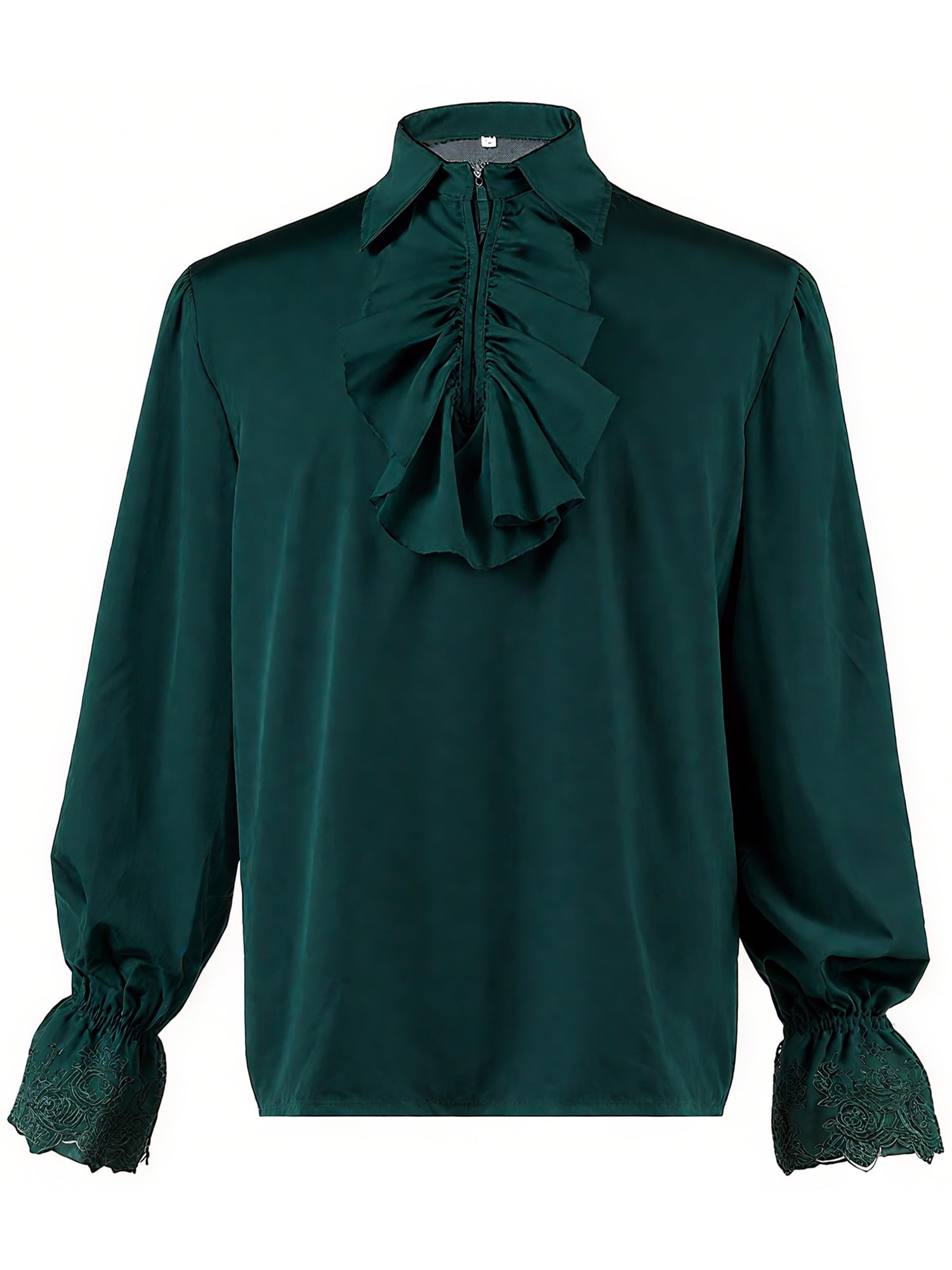 SANSIWU Mens Halloween Medieval Renaissance Costume Long Sleeve Ruffles Vampire Poet Tops Gothic Steampunk Lace Cuffs Street Casaul Shirt (A-Green, M)