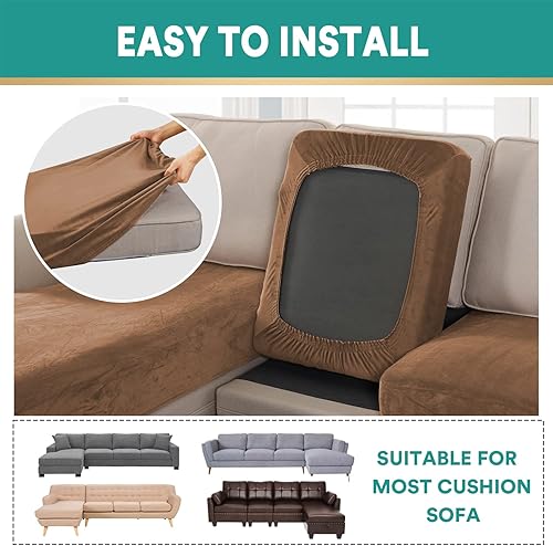 Miniatura 10 de Velvet Couch Covers Universal Stretch Chaise Sofa SlipcoversAnti-Slip L Shape Sofa Covers Sofa Slipcover for 3 Cushion Couch - Elastic Furniture