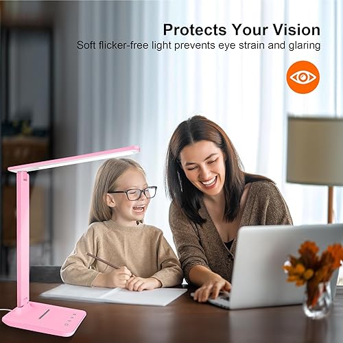 Miniatura 7 de White crown Lámpara de escritorio LED regulable, lámpara de lectura con puerto de carga USB, 5 modos de iluminación, control sensible, temporizador