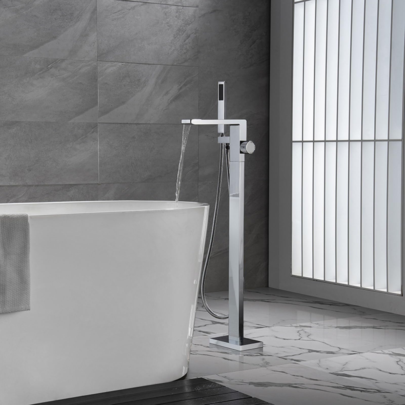ZYCHSJXA Bath Shower Mixer Tap Chrome Freestanding Bathtub Faucet Waterfall Bathroom with