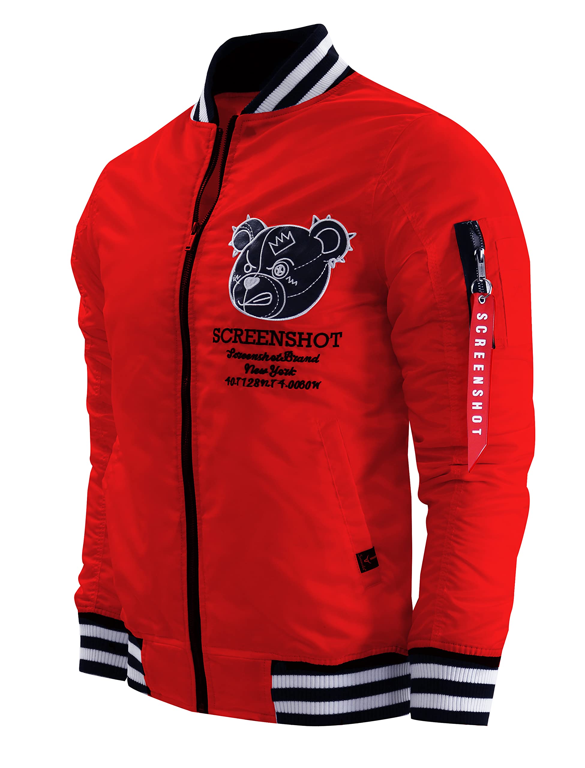 Hip-Hop Urban NYC Fashion Padded Bomber Jacket - Quilted Linning Outdoor Streetwear Graffiti Patch Zip Up Top