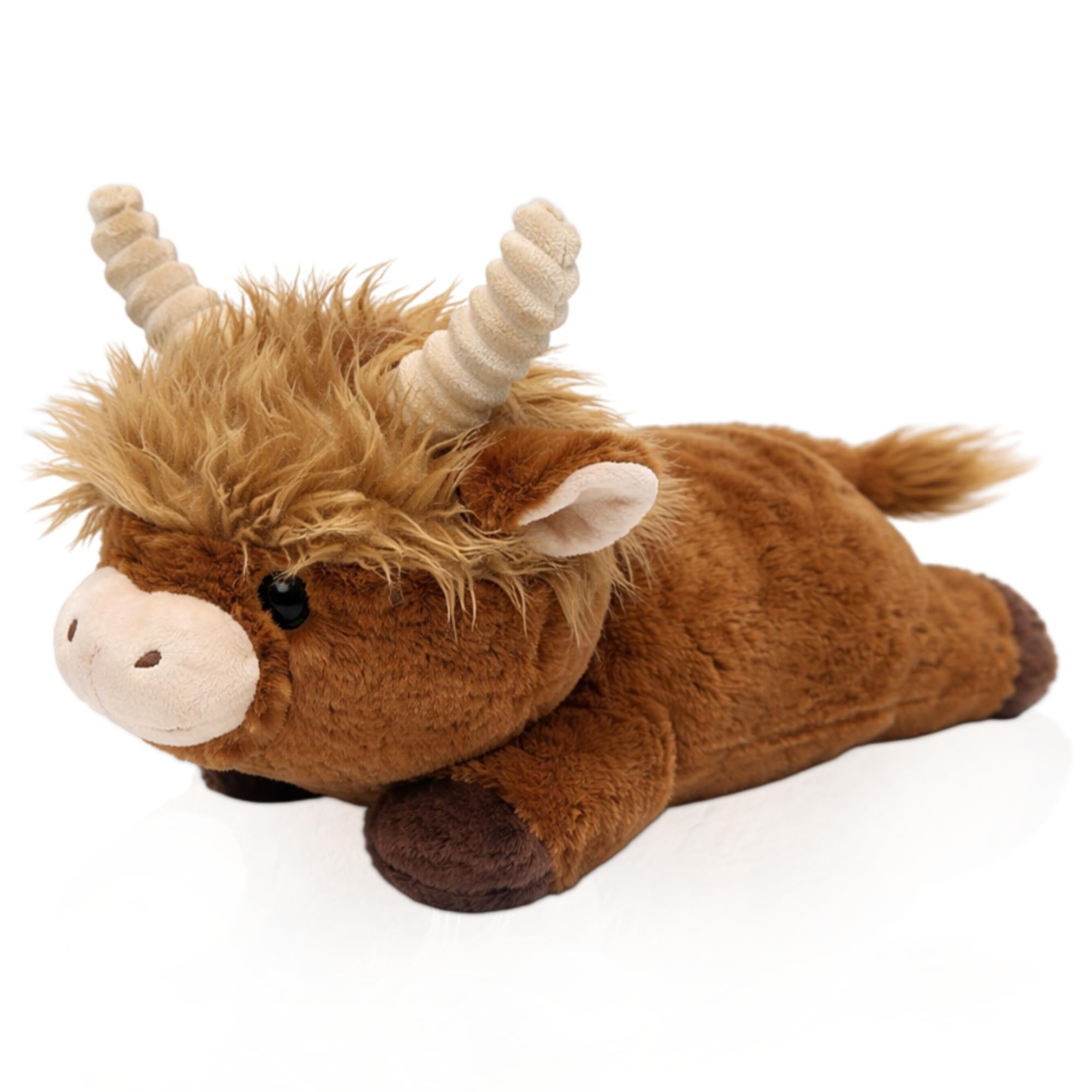 Topline Lying Highland Cow Plush Toy 30cm – Adorable Fluffy Stuffed Animal Highland Cow Teddy with Long Hair & Horns - Soft Brown Plushie Cow Gift for Kids & Adults