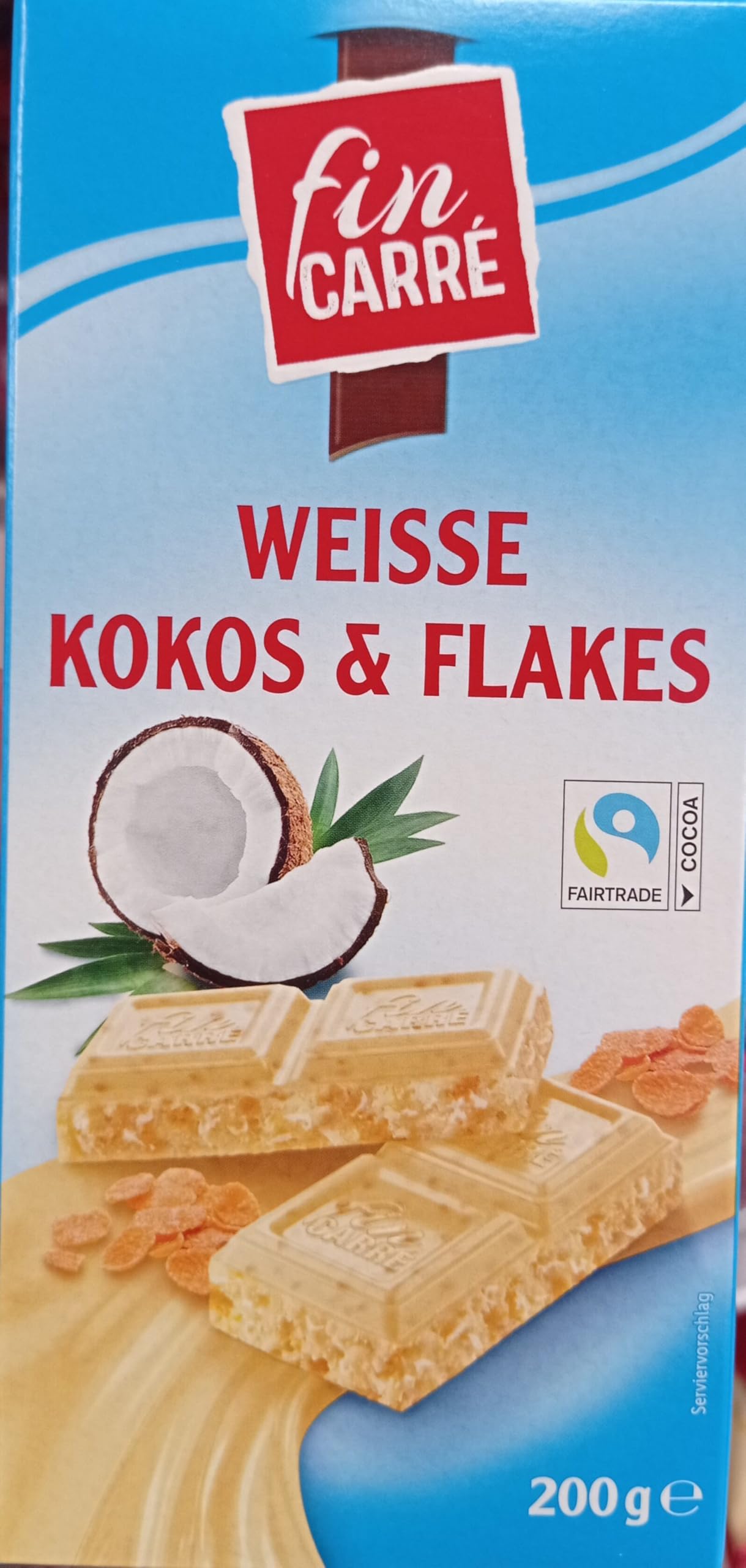 Weisse Kokos & Flakes - Chocolat blanc fondant aux copeaux de noix de coco et céréales croustillantes - Compatible avec Fin Carré - 200g