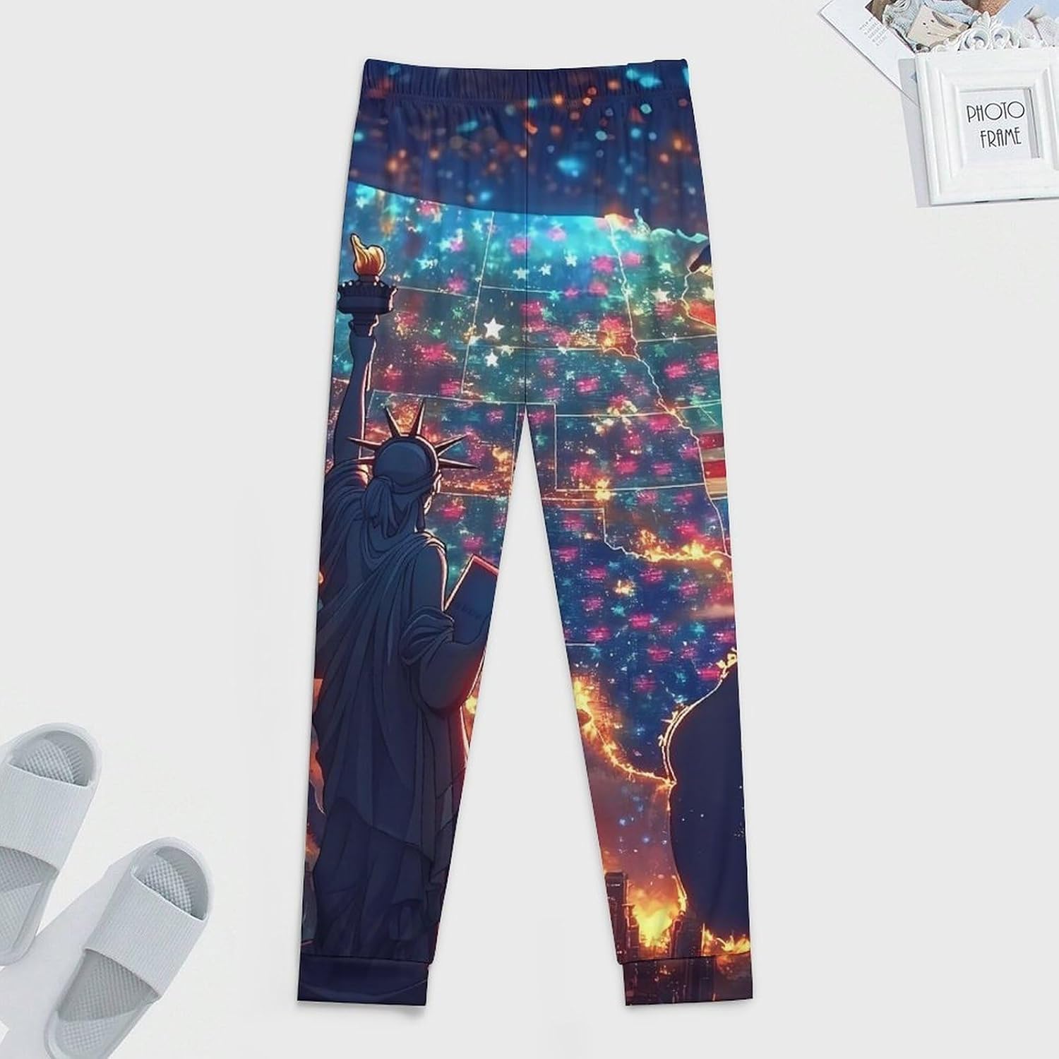 USA Flag Map Statueliberty Men's Pajama Pants Soft Nightwear Breathable Sleep Pajama Pants Pjs Bottoms