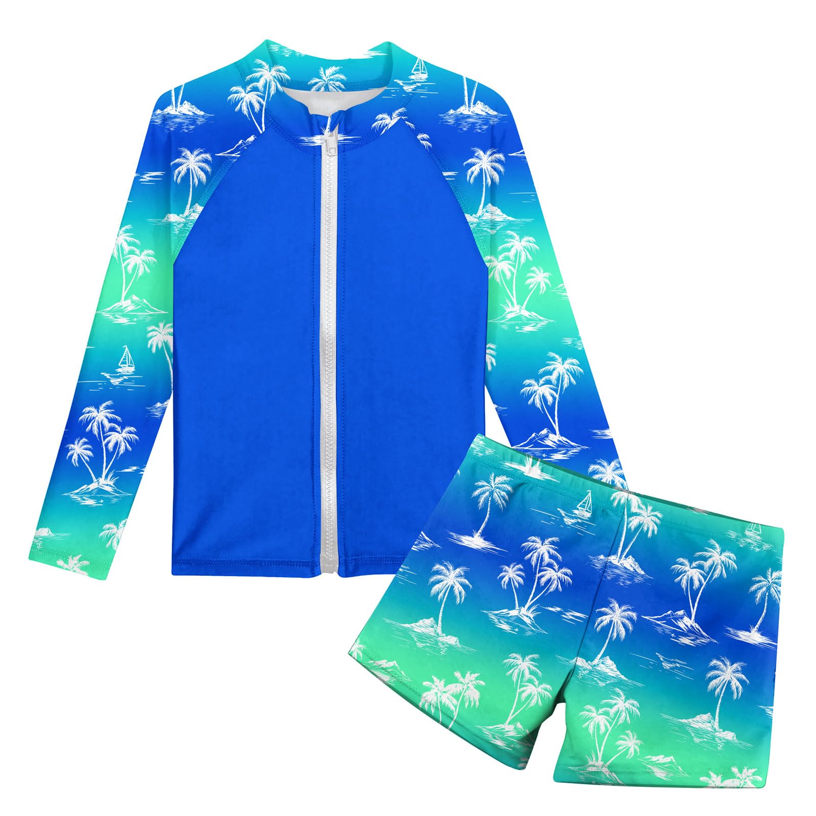 SunFocus Boys Zipper Rash Guard Sets UPF 50+ with Short 3-9 Years