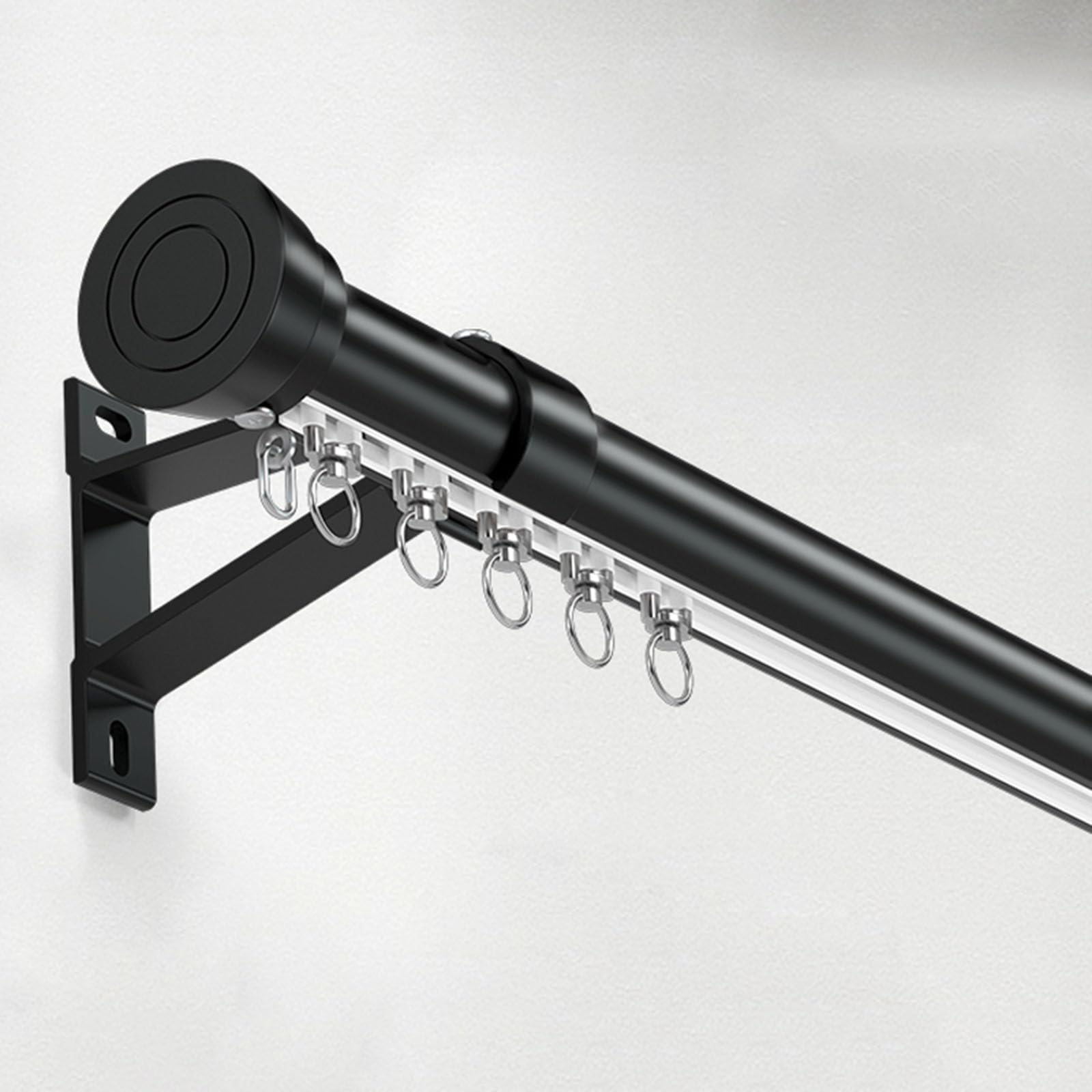 VQWQV 70-600cm Curtain Rod, Aluminum Silent Curtain Track, Wall Mounting Sliding Curtain Pole, For Living Room, Bathroom, Bedroom, Room Divider(Color:Black-B,Size:220cm(2 * 110cm))