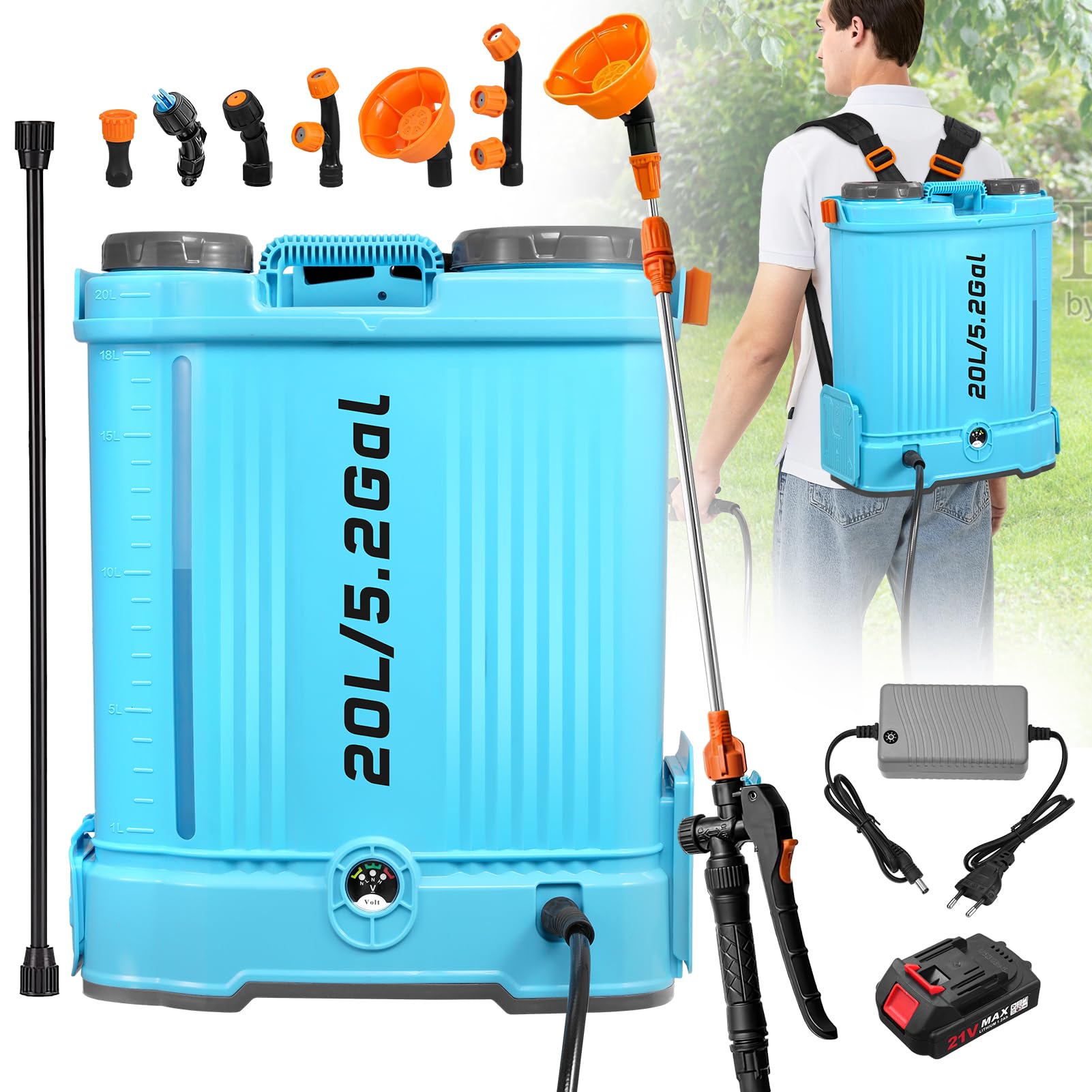 Viugreum 16L Pulverizador de Mochila Eléctrico, 21V Pulverizador de Jardín Eléctrico con 7 Boquillas de Nebulización, Lanza Telescópica y Correa Ajustable para Riego, Irrigación y Mantenimiento — view 11