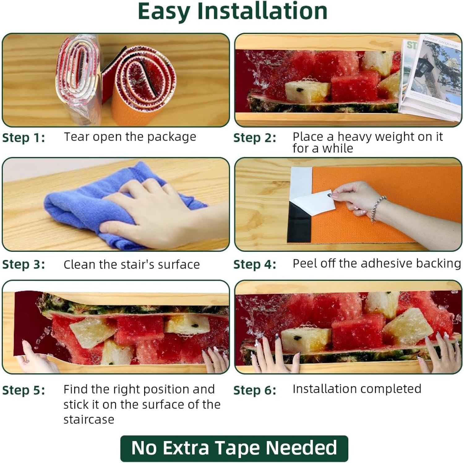 Stair Treads Non Slip Stair Runners for Wooden Steps Indoor, 15PCS 8"x30" Summer Fruit Watermelon Pineapple (2) Carpet Treads for Wood Stairs Staircase Step Treads for Kids & Dogs, Stair Covers