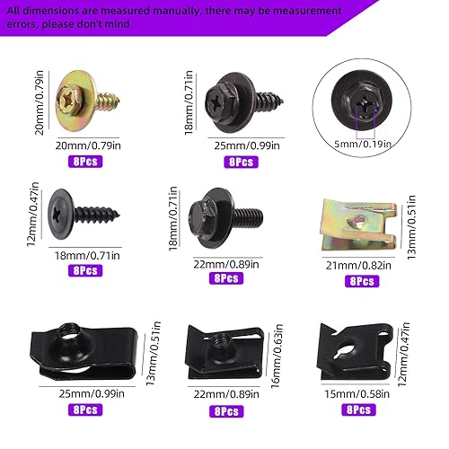 Miniatura 2 de Swpeet 64 pernos universales de metal para el motor, bajo la cubierta, guardabarros de parachoques y panel de moldura de metal, clip de resorte para