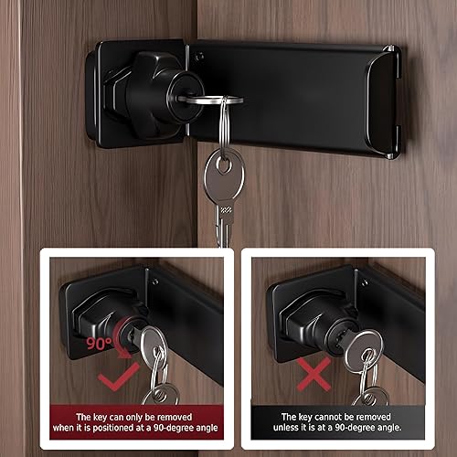 Miniatura 6 de Cerradura de puerta de 90 grados con llave, pestillo deslizante en ángulo recto para puertas de graneroarmarioarmario de apertura exterior, montaje