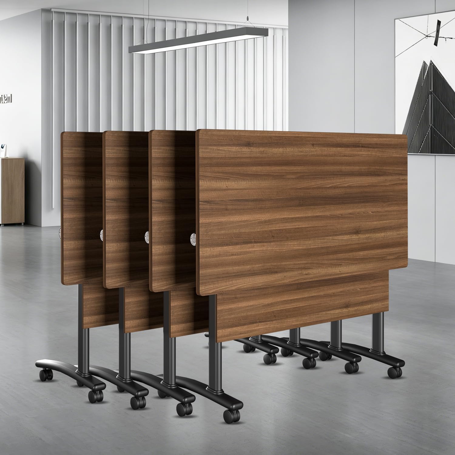 4Pack Mobile Conference Table,55.1"Meeting Seminar Table with Wheels,Large Rectangle Folding Conference Room Table for 10,Business Wooden Training Table with Strong Metal Frame for Office Conference