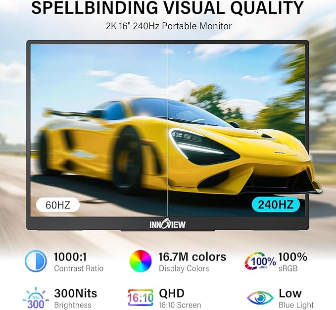 Monitor Portátil 16 Pulgadas 2K IPS 240Hz con Altavoces miniatura 2