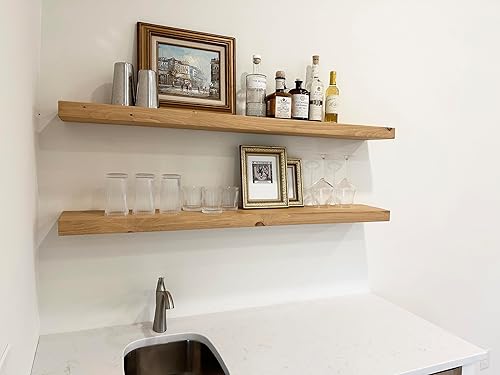 Vista 97 de joelsantiques - Estante rústico y contemporáneo con soportes, pino macizo, hecho a mano en Estados Unidos, 2 pulgadas de grosor x 8 pulgadas de Gris