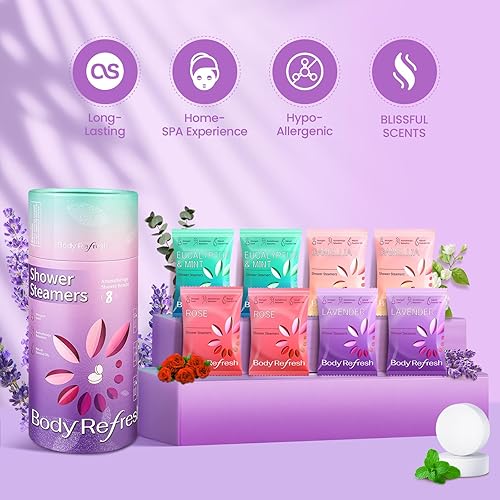 Miniatura 8 de BodyRefresh Shower Steamers - Paquete de 8 bombas de ducha con aceites esenciales, regalos de cumpleaños para mujeres y hombres, regalos del día de