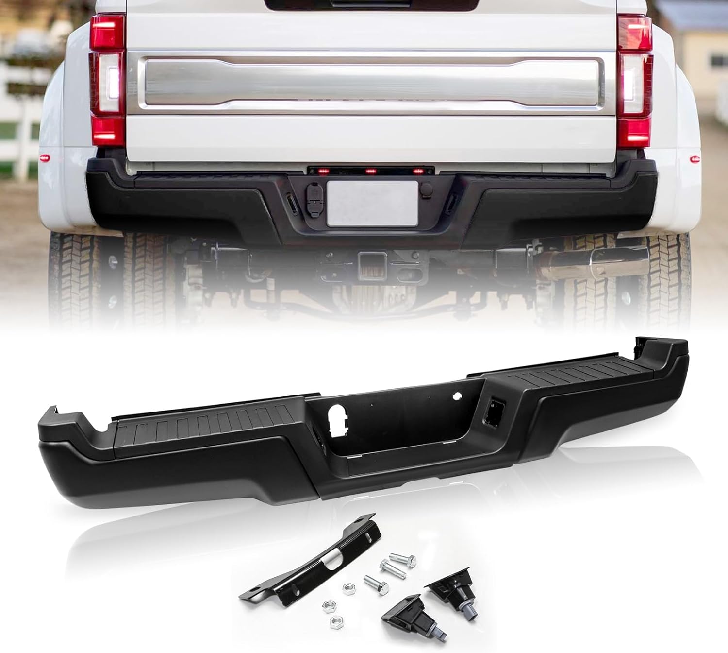 JSBOYAT Chrome Rear Bumper Assembly Compatible with 1997-2003 F-150 STYLESIDE 1997-1999 F-250 Heritage Base/Lariat/XL/XLT Light Duty Back Bumper FO1103101