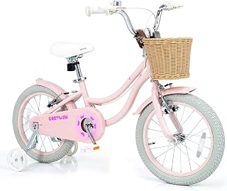 Kids Bike, Children's Training Bicycle | Toddler Bike with Detachable Training Wheels, Basket, Adjustable Handlebar and Seat, Handbrake & V Brakes, for Ages 3-5/4-7
