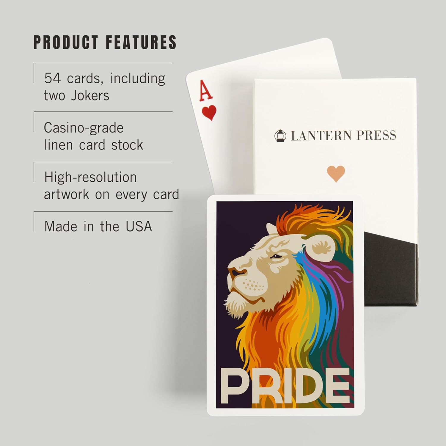 Lantern Press Gay Pride, Lion, 52 Playing Cards for Adults, Poker Size Card Deck