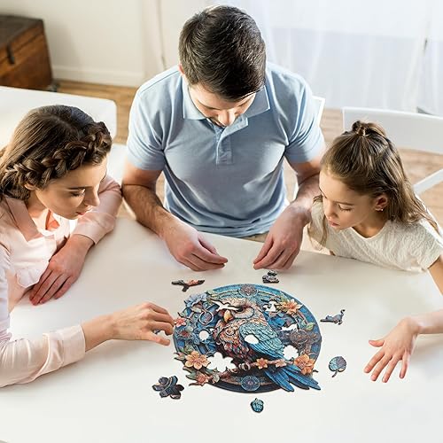 Miniatura 4 de Rompecabezas de madera para adultos, rompecabezas redondo de madera tamaño L, rompecabezas de animales, rompecabezas de madera de búho sabio,